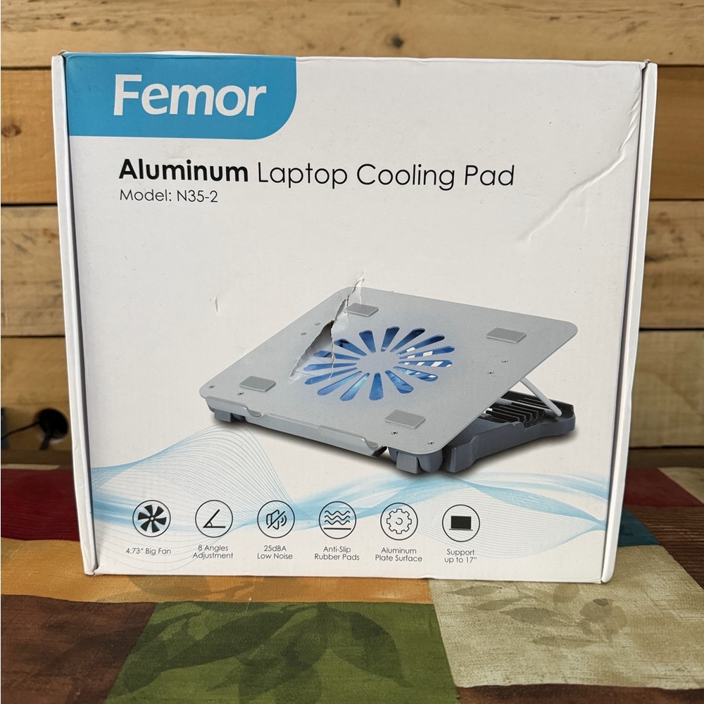 Femour Laptop Cooling Pad, Aluminum Laptop Cooler W/Fan, Dual USB Ports NEW